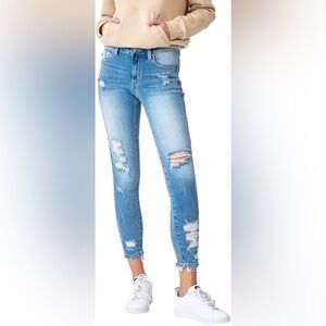 #87 KanCan Light Blue Distressed Skinny Jeans Size 15